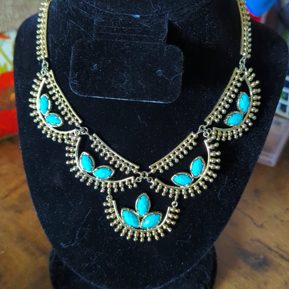 Turquoise and gold plated necklace